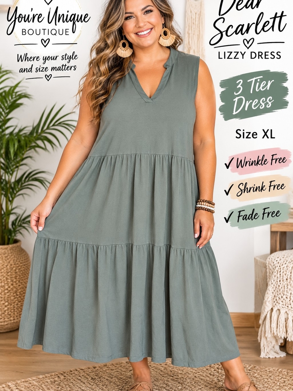 Dear Scarlett Lizzy Sleeveless 3 Tiered Midi Dress - Olive